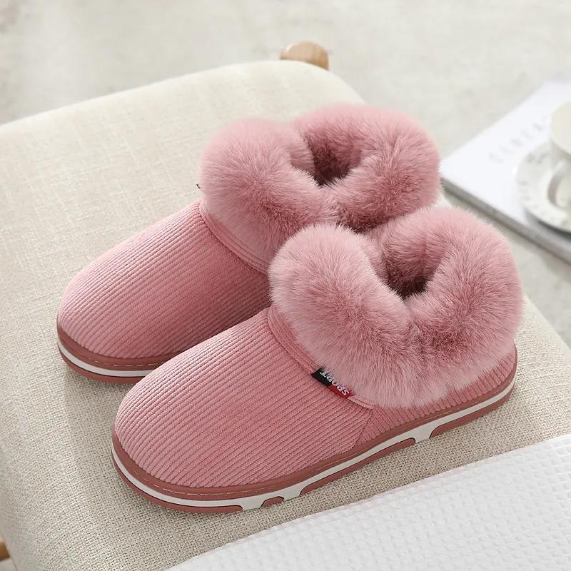 Men's Cotton Slippers Bag with Thickened Soft Bottom Non-slip Winter Home Warm Cotton Laces Heel Plush Cotton Shoes Women