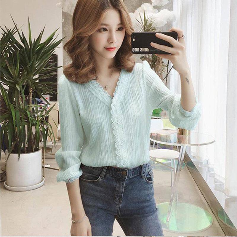 Chiffon Shirt Women's Long-sleeved Spring and Autumn Wear V-neck Shirt Women's Business Wear Shirt Suit with Casual Lady Elegant