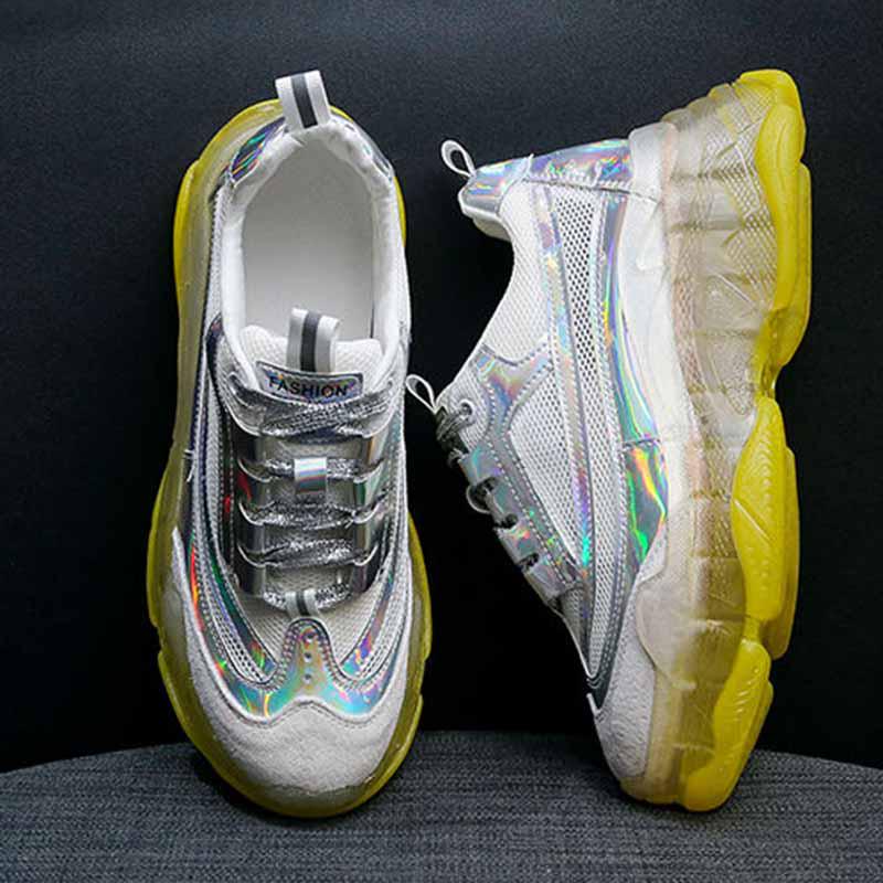 Plus Size 35-39 Summer Women Mesh Sneakers Students Breathable Running Basketball Shoes Shockproof Non-slip Laser Colorful Heighten Shoes