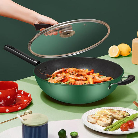 Kitchen Multifunctional Non-stick Wok Household Flat-bottomed Non-oily Fume Cooking Pan Induction Cooker Gas Stove General