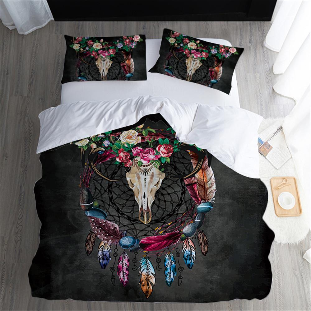 Brand 3d Dream Catcher Feather Bedding Set Queen Size Sheep Skull Duvet Cover Sets Pillowcase