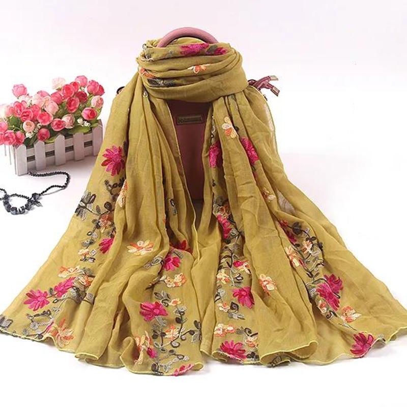 Women's Embroidered Scarf Korean Style Acrylic Embroidered Scarf Chiffon Long All-match Gauze Scarf Four Seasons Silk Scarf Shawl