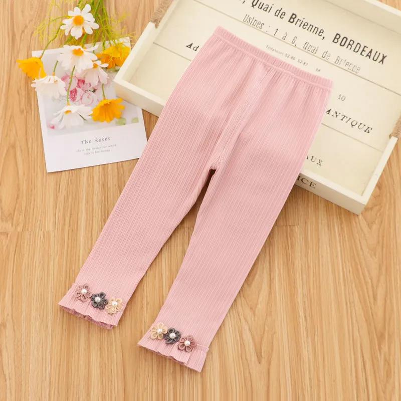 Girls' Leggings Children's Spring and Autumn Thin Flowers Ruffle Korean Cropped Trousers Stretch Pants Baby Outer Wear and Inner Wear