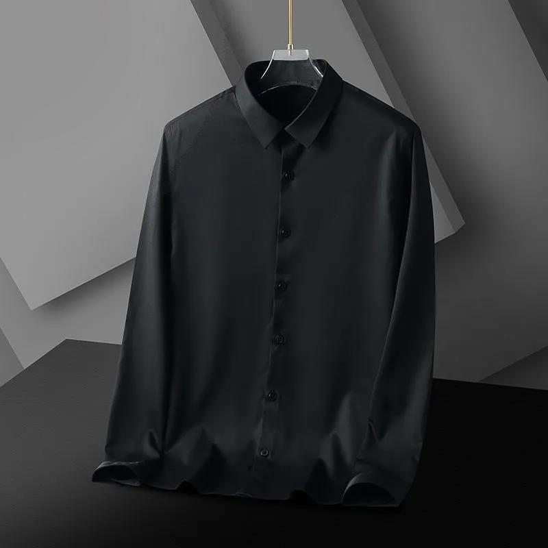 Men's Long-sleeved Shirt Non-iron Silky Breathable Casual Slim Business Stretch Solid Color Men's Shirt