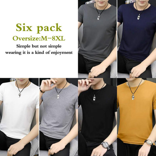 Six-piece Short-sleeved T-shirt Men's Bottoming Shirt Round Neck Solid Color Slim Half-sleeved T-shirt