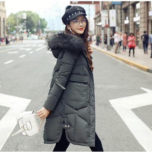 Cotton-padded Coat Women's Mid-length Korean Version of The Large Fur Collar Down Padded Jacket Slim Coat Winter Ins