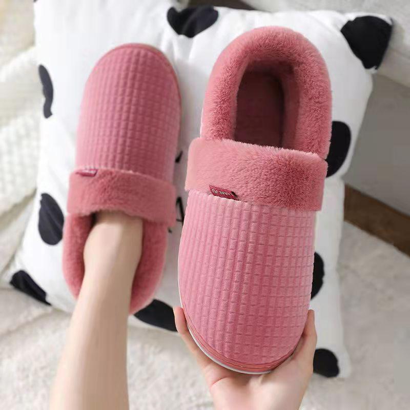 Fall/winter Men and Women Pure Cotton Slippers Bag with Warm Slippers Non-slip Soft-soled Shoes Simple Plush Cotton Shoes