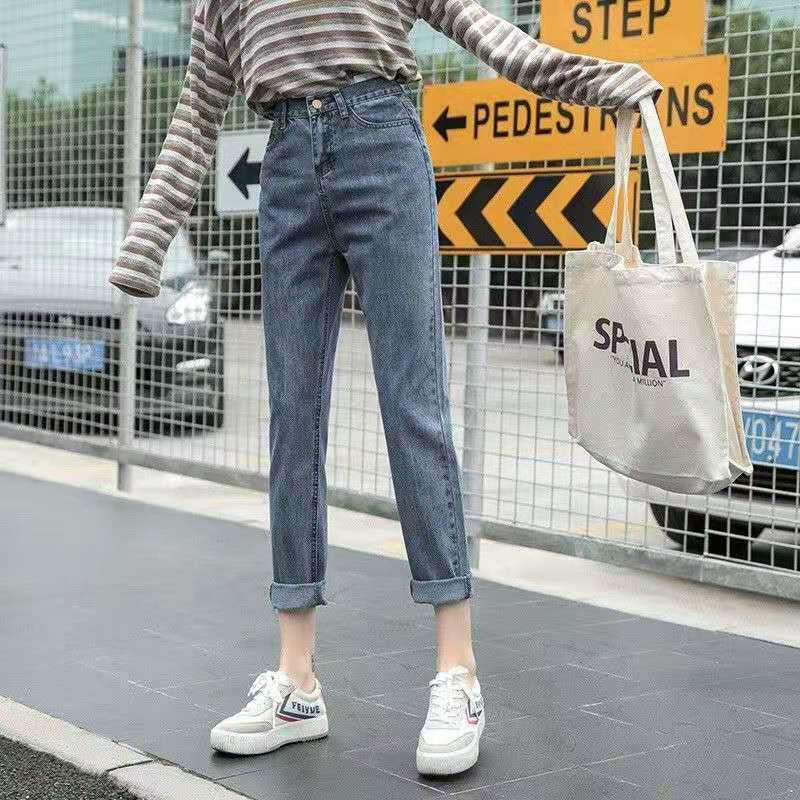 WTEMPO Spring High Waist Straight Jeans Women Loose Wild Nine Points Korean Students Wide Leg Trousers