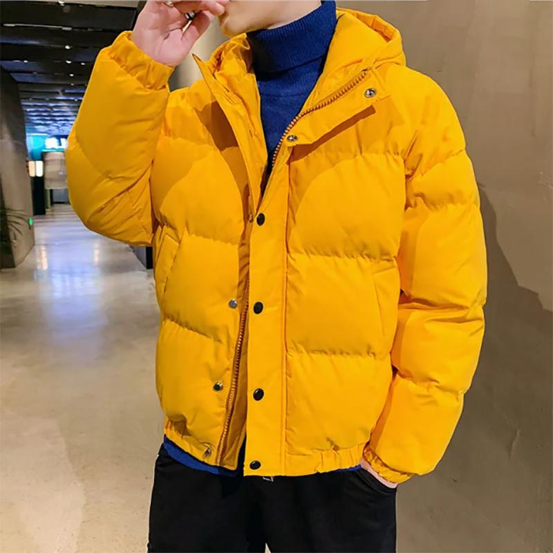 Men's Winter Bread Jacket Down Cotton Jacket Thick Bright Color Cotton Jacket Hooded Korean Padded Jacket