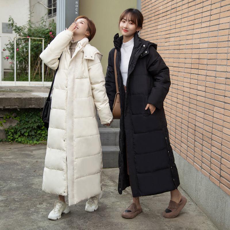 Ladies Down Hooded Cotton Jacket Winter Fashion Plus Velvet Thick Warm Quilted Jacket Super Long Plus Size Slim Jacket