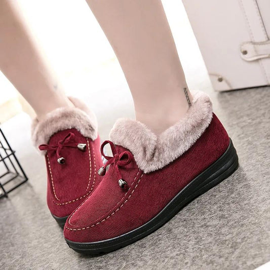 Winter Cotton Shoes Ladies Thick Warm Cotton Shoes Flat Bottom Plus Velvet Mother Shoes Plus Velvet Cotton Boots A Pedal Lazy Shoes