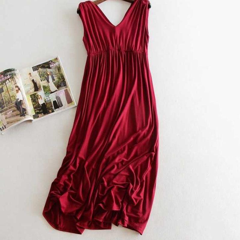 V-neck Sleeveless Long Maxi Dress Large Size Big Swing Cotton Evening Party Dress Elastic