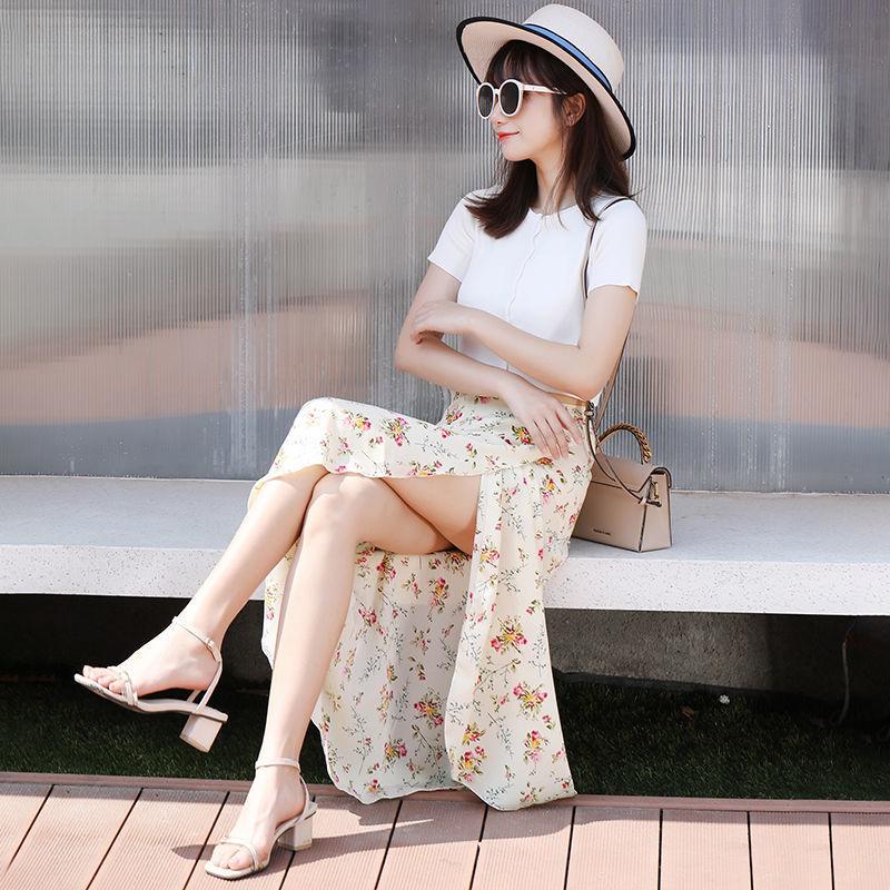 Spring and Summer Half-length Skirts Women's Wrap Skirts Cool Floral One-piece Split Sunscreen Beach Skirt Thin Mid-length A-line Skirt Floral Skirt