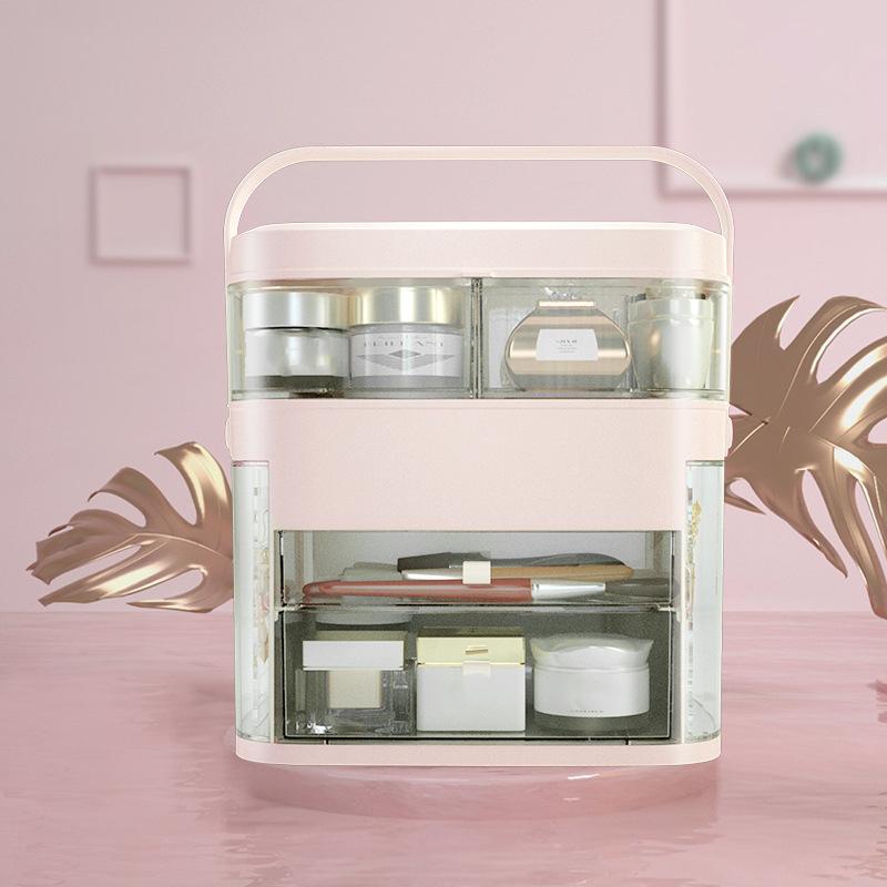 Cosmetic Storage Box LED Light Dustproof Skin Care Products Dressing Table Desktop with Mirror Light Jewelry Rack