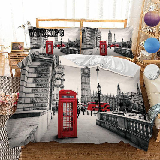 Big Ben Bedding Set Sheet Pillowcases Bedclothes Duvet Cover London Prined Bed Set