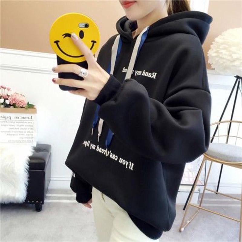 Cotton women's sweatshirt wild large size long sleeve warm hooded tops autumn and winter sweater