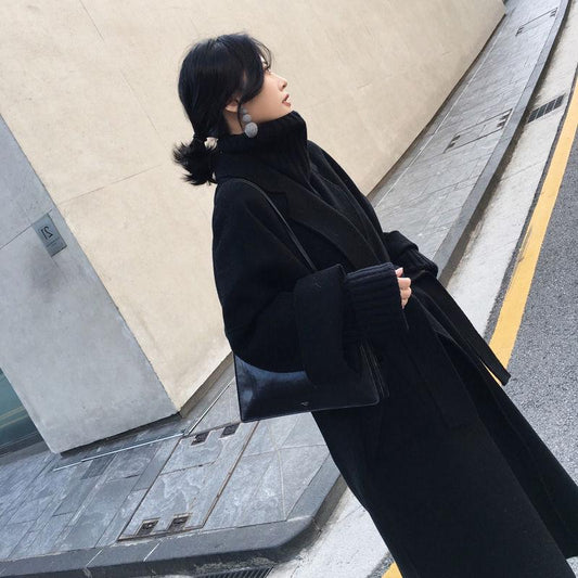 2019 Winter Coat Women Lapel Belt Pocket Wool Blend Coat Long Trench Coat Outwear Wool Coat S-4XL