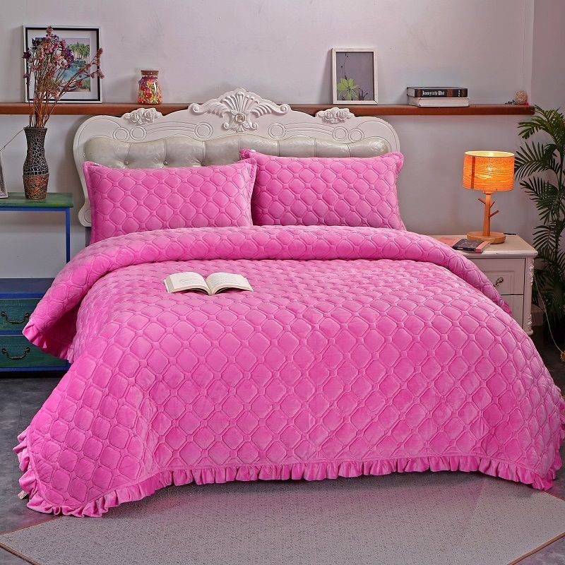 Winter Crystal Velvet Lace Warm Sheet Double Layer Plus Cotton Bed Cover Thicker Blanket Non-slip Short Fleece Blanket