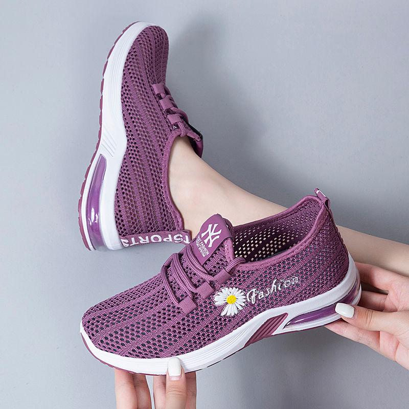 Summer Fly Woven Breathable Mesh Women's Shoes Lightweight and Comfortable Sports Running Shoes Flat Hollow Shoes