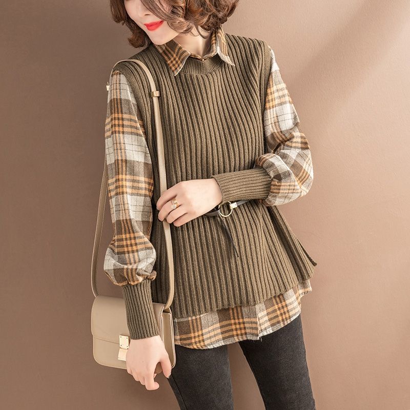 Autumn and Winter Knitted All-match Blouse Fashion Vest Shirt Suit Casual Simple Female Sweater