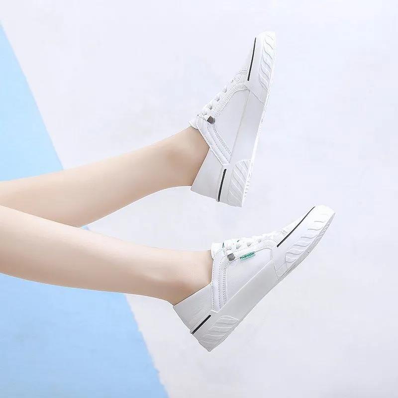 Soft Leather Two-wear White Shoes Women's Spring and Summer Flat Casual Lazy Shoes and Pedal Shoes