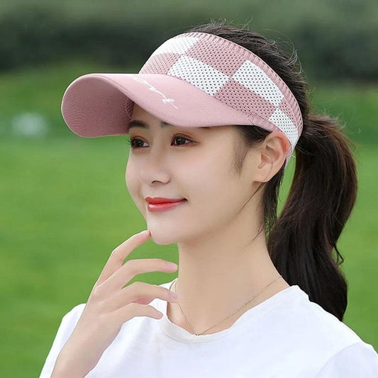 Women's Summer Black White Plaid Checkerboard Hat Anti-UV Hat Breathable Empty Top Outdoor Sports Cycling All-match Face-covering Sun Hat