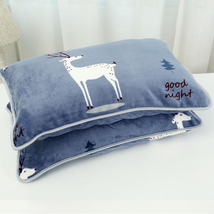 Coral Velvet Pillowcase Flannel Pillow Cover Winter Thicken A Pair of Pure Color Zipper Pillowcases 48*74cm