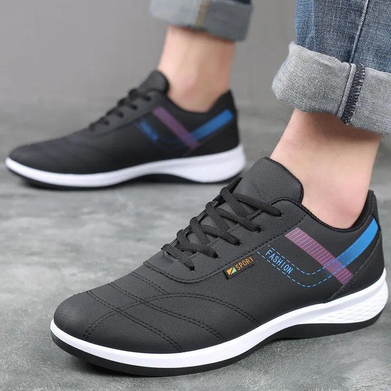 Men's Leather Surface Waterproof Travel Shoes Korean Casual Breathable Four-season Sports Shoes Lacing Wear Resistant Sneakers Shoes