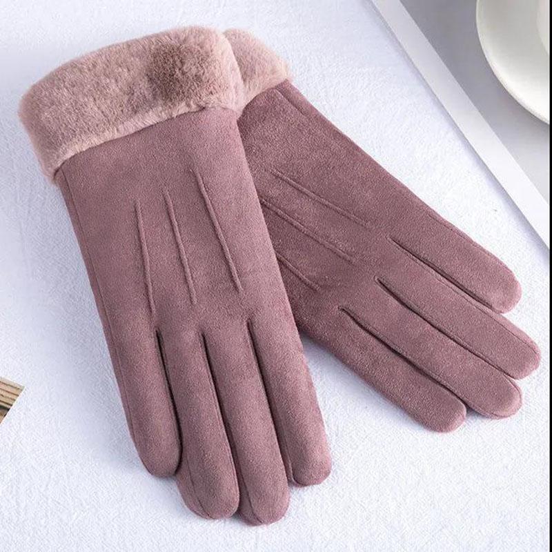 Winter Women's Suede Gloves Plus Velvet Thick Motorcycle Warm Gloves Touch Screen Gloves Outdoor Skiing Gloves