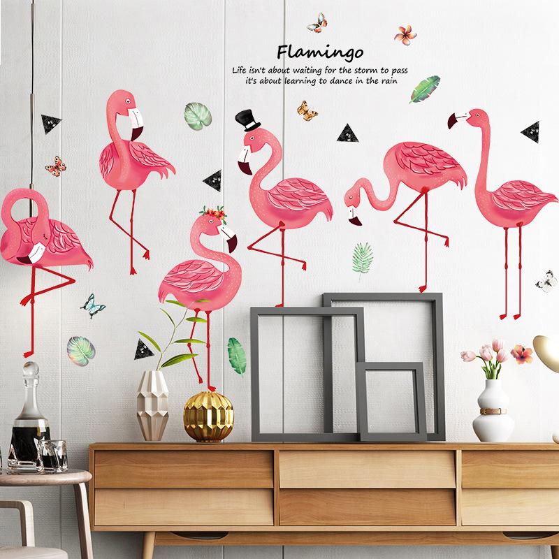 Hand-painted flamingo wall stickers PVC removable transparent decorative stickers