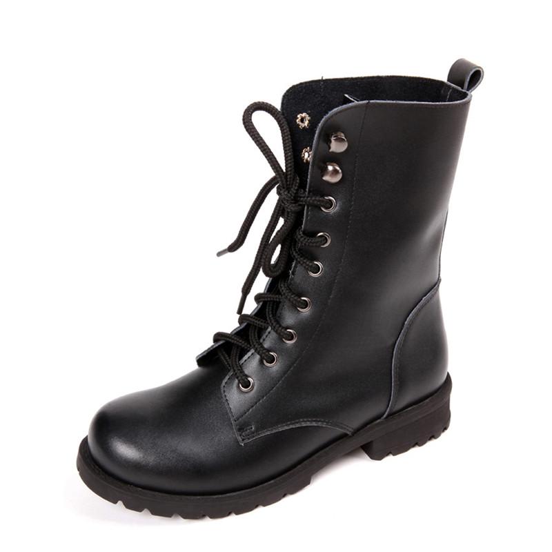 Women High Boots Gothic Shoes Ankle Boots Female Genuine Leather Military Boots Buckle Women Boots