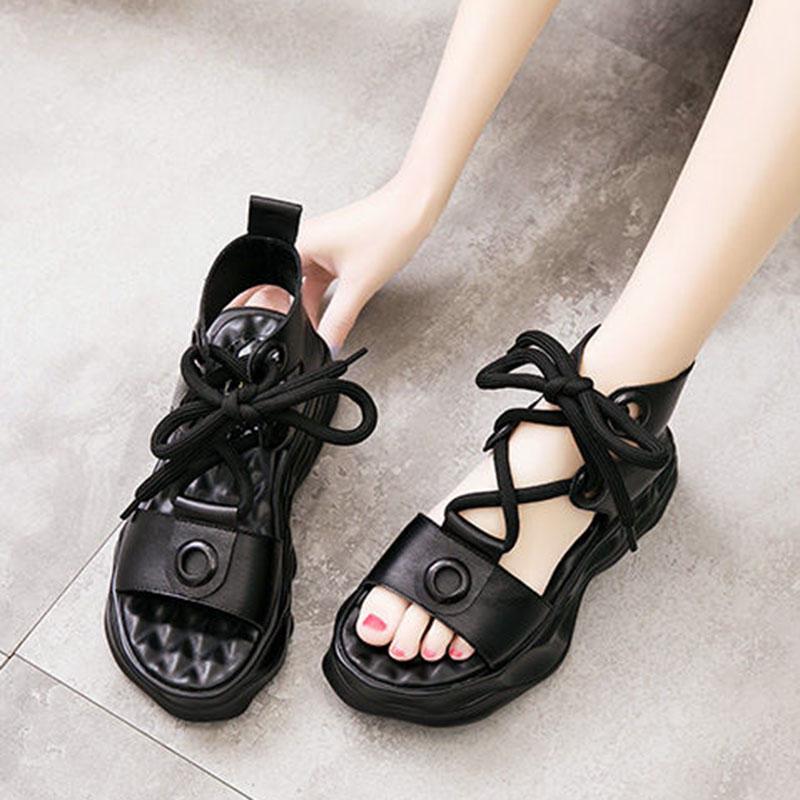 Plus Size 34-39 Summer Women Outdoor Rome Flip Flop Flat Bohemian Beach Shoes Non-slip Office Lady Black Sandals