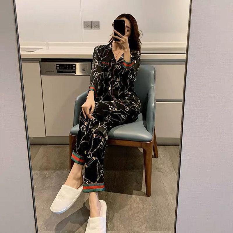 Imitated Silk Long-sleeved Trousers Women's Pajamas Sexy Korean Version Plus Fat Home Service Suit