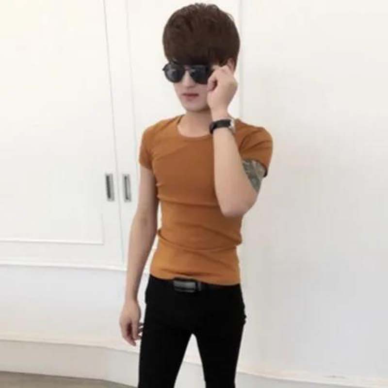 Summer Solid Color Men's T-shirt Short-sleeved Stretch Slim-fit Half-sleeved Bottoming Shirt