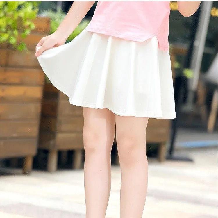 Autumn Spring Girls Summer Skirt Korean Style Pleated Skirt Safety Pants Anti-glare Solid Color Short Skirt