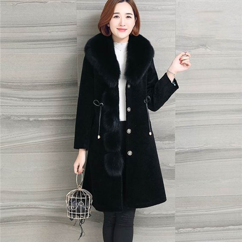 WTEMPO Sheep Shearing Fleece Coat Women Winter Mid-length Thickening Korean Loose Fleece Faux Fur Coat Women