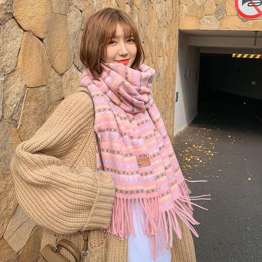 Winter Imitation Cashmere Scarf Women's Korean Plaid Scarf Thick and Versatile Long Bib Shawl