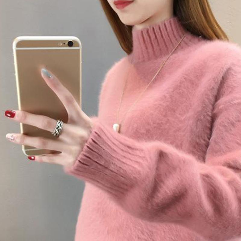 Women's Sweater Autumn Winter Women Pullover Solid Loose Warmth Half Turtleneck  Sweaters Ladies Chic Soft Jumper Pull