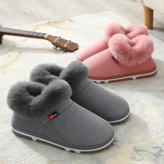 Men's Cotton Slippers Bag with Thickened Soft Bottom Non-slip Winter Home Warm Cotton Laces Heel Plush Cotton Shoes Women