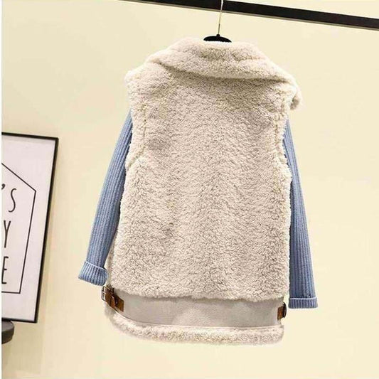 Winter New Style Lamb Hair Waistcoat Women Loose Fur One-piece Velvet Waistcoat Outer Wear Vest Ladies Sleeveless Blazer Jacket