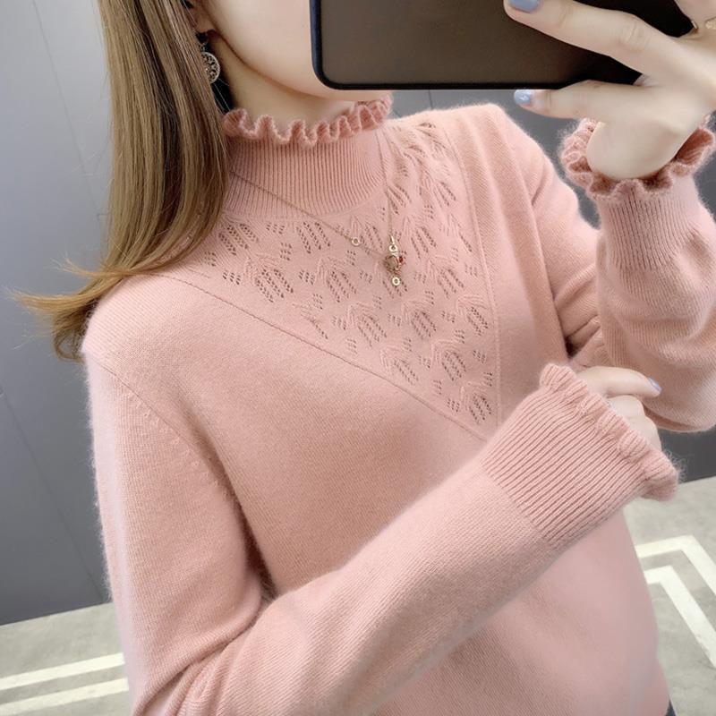 Sweater Autumn/winter Ruffled Half Turtleneck Sweater with Fungus Collar, Women's Bottoming Shirt, Foreign Style