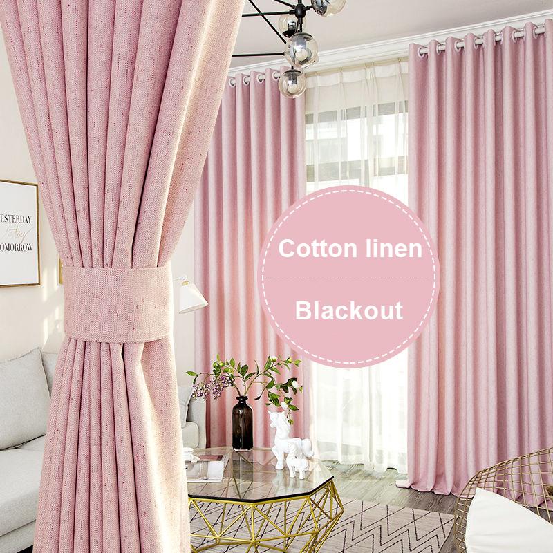 Vicky Nordic Style Ins Simple Solid Color Cotton and Linen Curtains Bedroom Living Room Blackout High-end Curtains