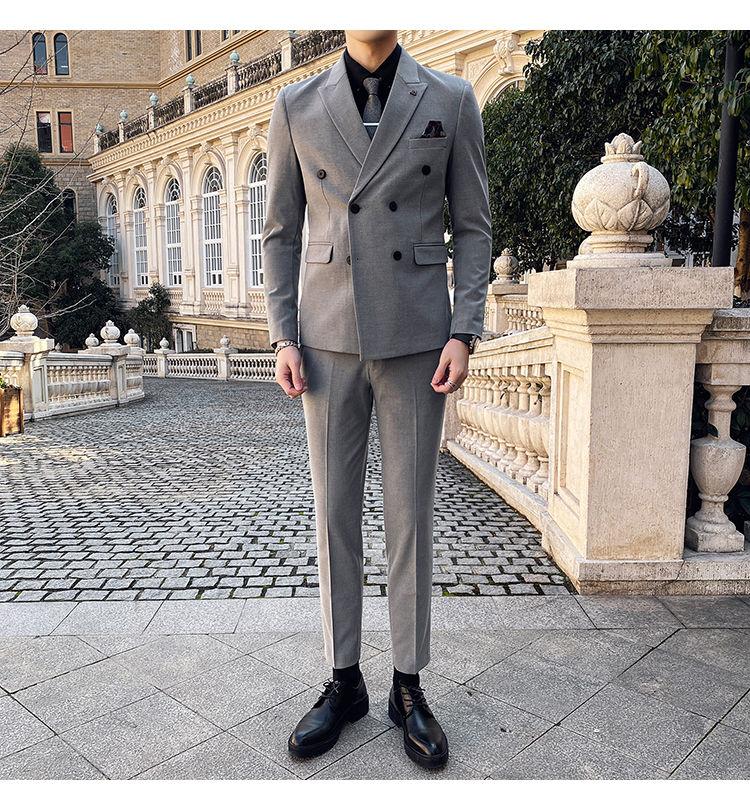 Double Breasted Suit Fit Handsome Groom Best Man Dress Host Suit Jacket Trousers Suit