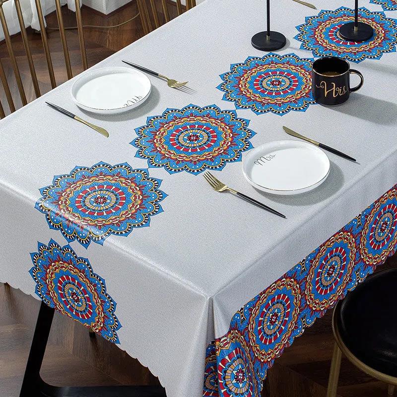 PVC Printed Tablecloth Oil-proof and Waterproof Tablecloth Rectangular Table Top Decoration Washable Tablecloth