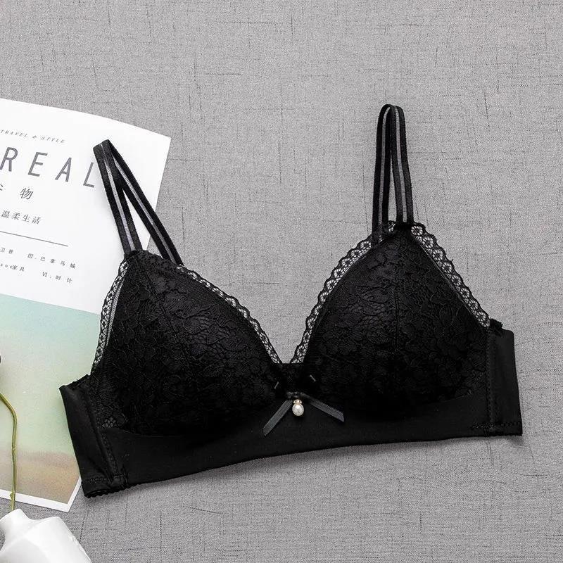 Underwear Women's Thin Small Chest Special Non-wire Gather Bra Bra Triangle Cup Gather Lace Side Bra Without Steel Ring Light and Breathable