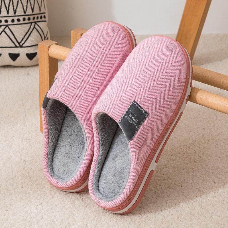 Winter Couple Plus Size Cotton Slippers Indoor Non-slip Wear-resistant Household Shoes