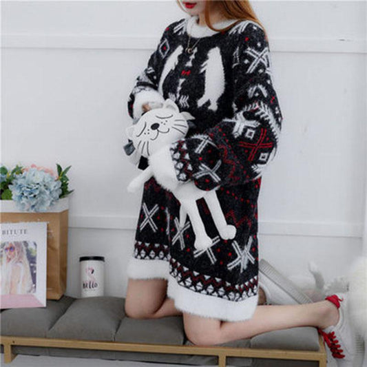 Loose Autumn and Winter Wear Outside Thick Warm Coat Sweater Long Sweater Women