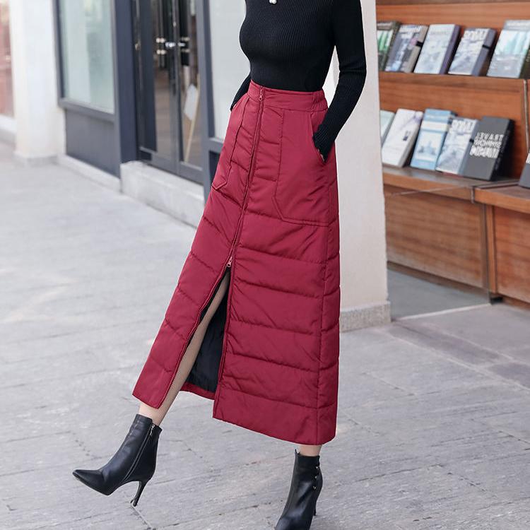 M-5XL Winter Warm Long Skirt Women's Autumn and Winter Thickened Down Cotton Skirt Large Size Zipper Winter Skirt