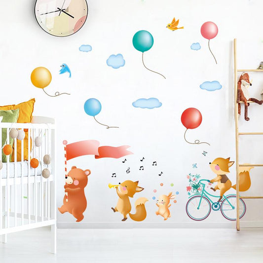 Kindergarten boy baby room wall decoration small animal stickers music symbol color balloon sticker