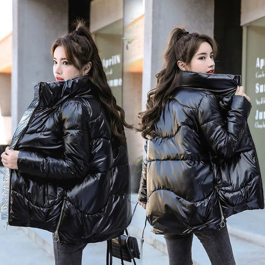 Disposable Glossy Short Coat Women's Season Korean Loose Cotton Jacket Casual Stand Collar Quilted Jacket Jacket